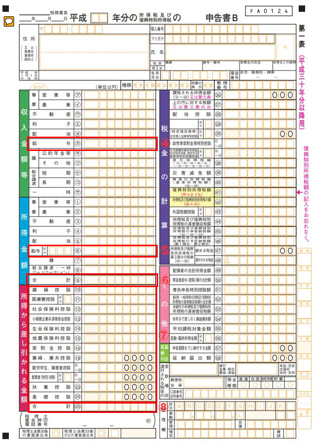 FXの税金の確定申告書B第一表の書き方